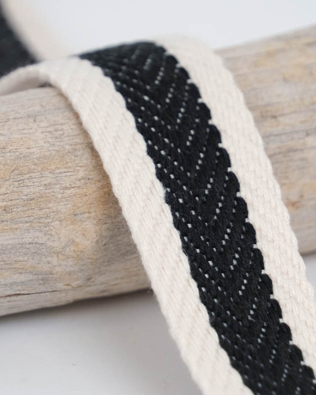 Sangle Chevron Bicolore 30MM Noir Ecru - Maison Klem